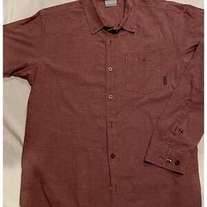 Columbia Mens Long Sleeve Button Up Shirt Light Brick Red Size Large 100% Cotton
